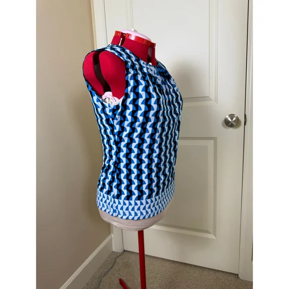 Women's Calvin Klein Sleeveless Top Blue/Black/White Geometric Print Size L - Picture 5 of 6
